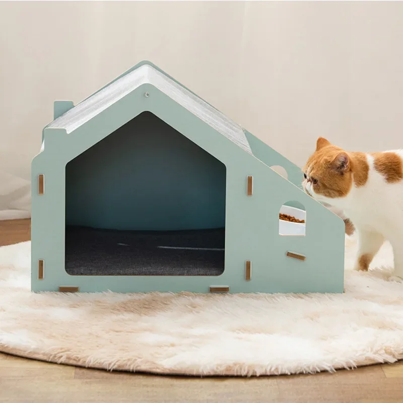 Enclosed Solid Wood Cat Nest, Detachable Cat Villa, Stable and Tip-Proof, Pet Accessories, Year-Round