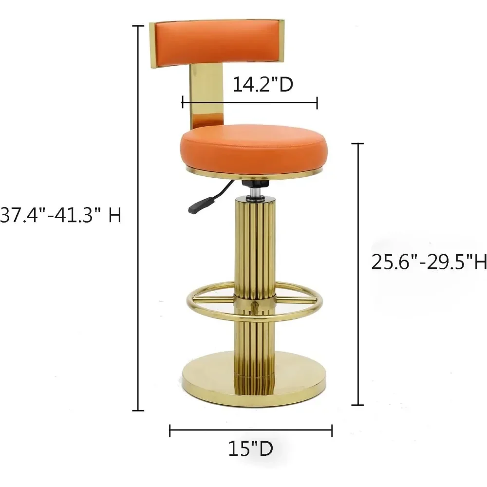 Bar Chair, Modern Adjustable Height Barstools Swivel, Back Bars Chairs with Polished Gold Stainless Steel Legs, Bar Chair