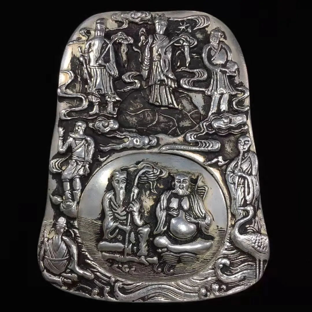 

Редкая старая серебряная статуя inkstone, 8 сказок, бесплатная доставка