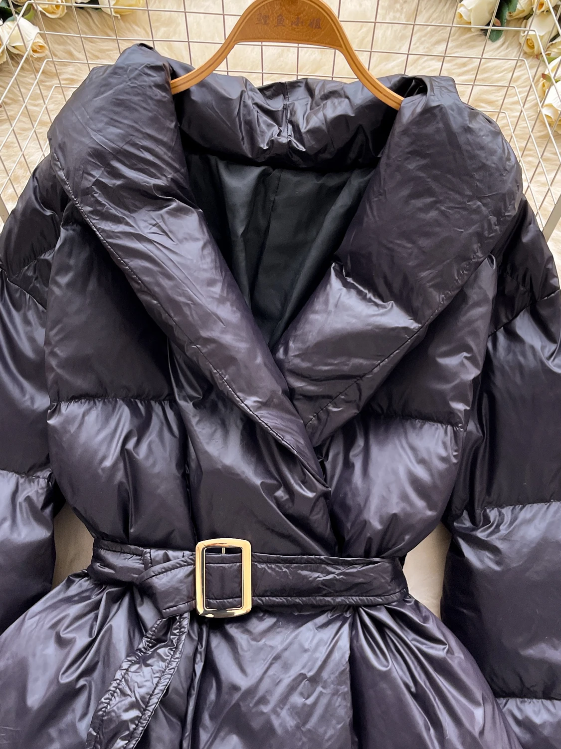 Women's Black Gothic Parka Jacket Warm Thicken Winter Jacket with Belt Harajuku Outerwear Padded Jackets Vintage 2000s Clothes
