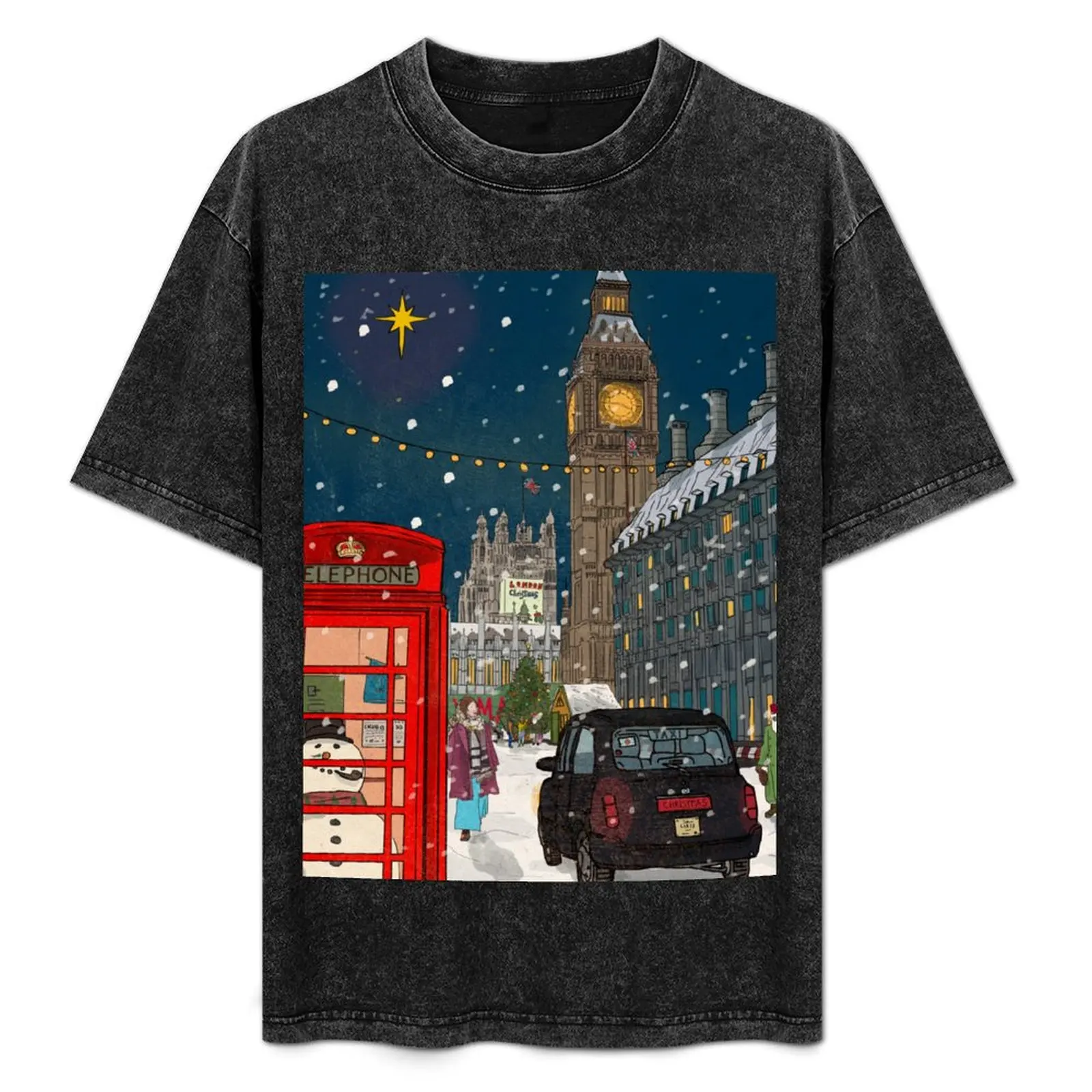 London Christmas Night Cityscape Art T-Shirt customizeds oversized t shirts for men