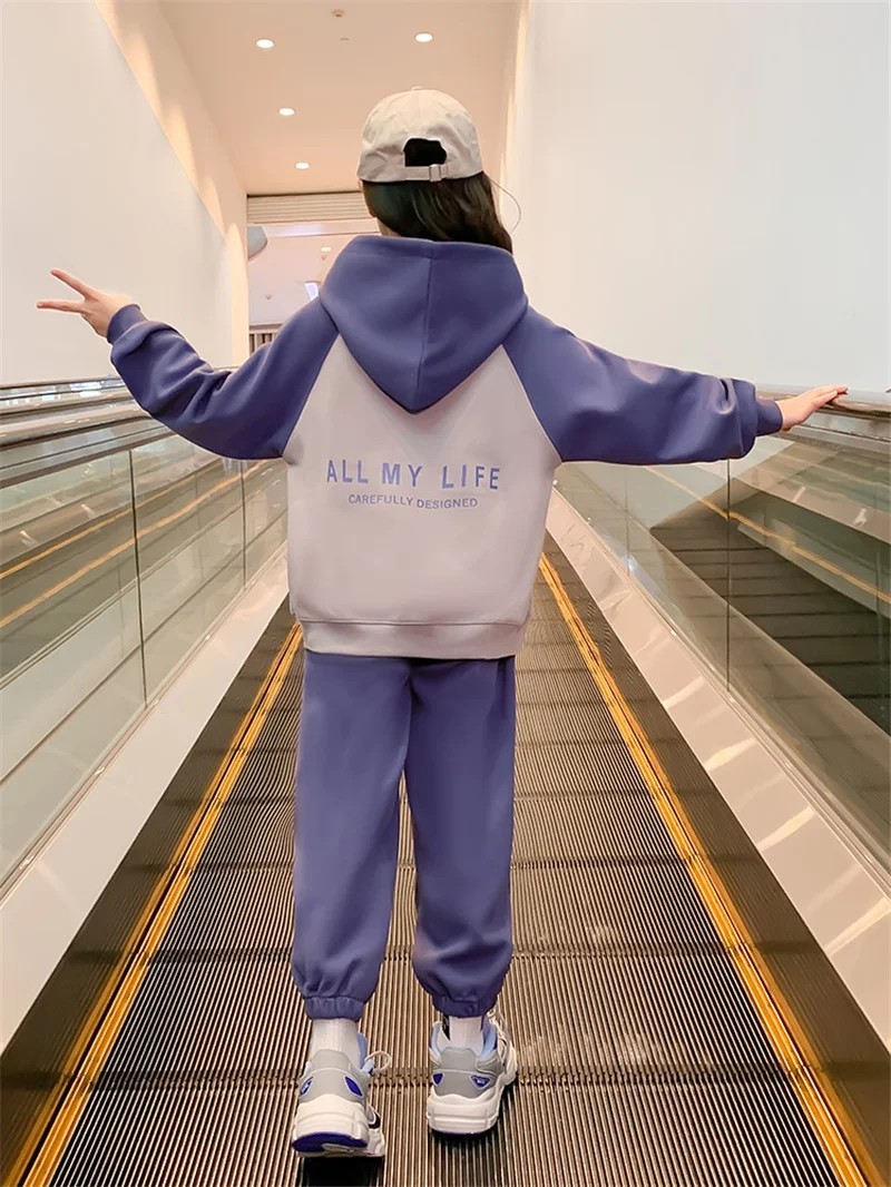 Girls Casual Clothes Sets 2024 Spring Autumn Big Kids Long Sleeve Tracksuit Outfits Children Hooded Sweatshirt Pants 2Pcs Suits