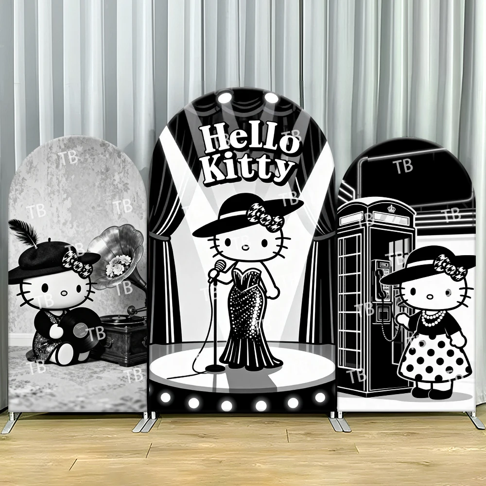 

Hello Kitty Vintage Style Arch Backdrop Cover Kids Party Decoration Photo Booth Festive Background Supplies for Children