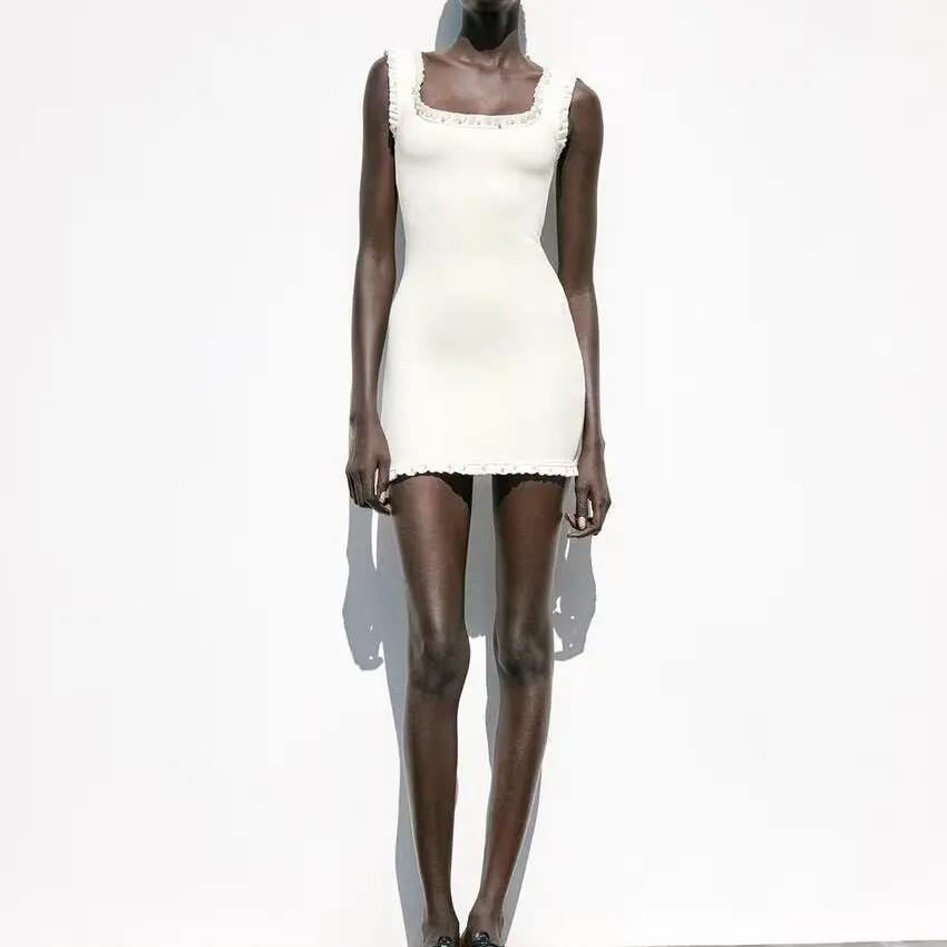 ZBZR Lente Nieuwe dames Faion ort Strapl Slim Fit Dr Floral Embelliment Ele Hoge Taille Polyester Vezel Rok