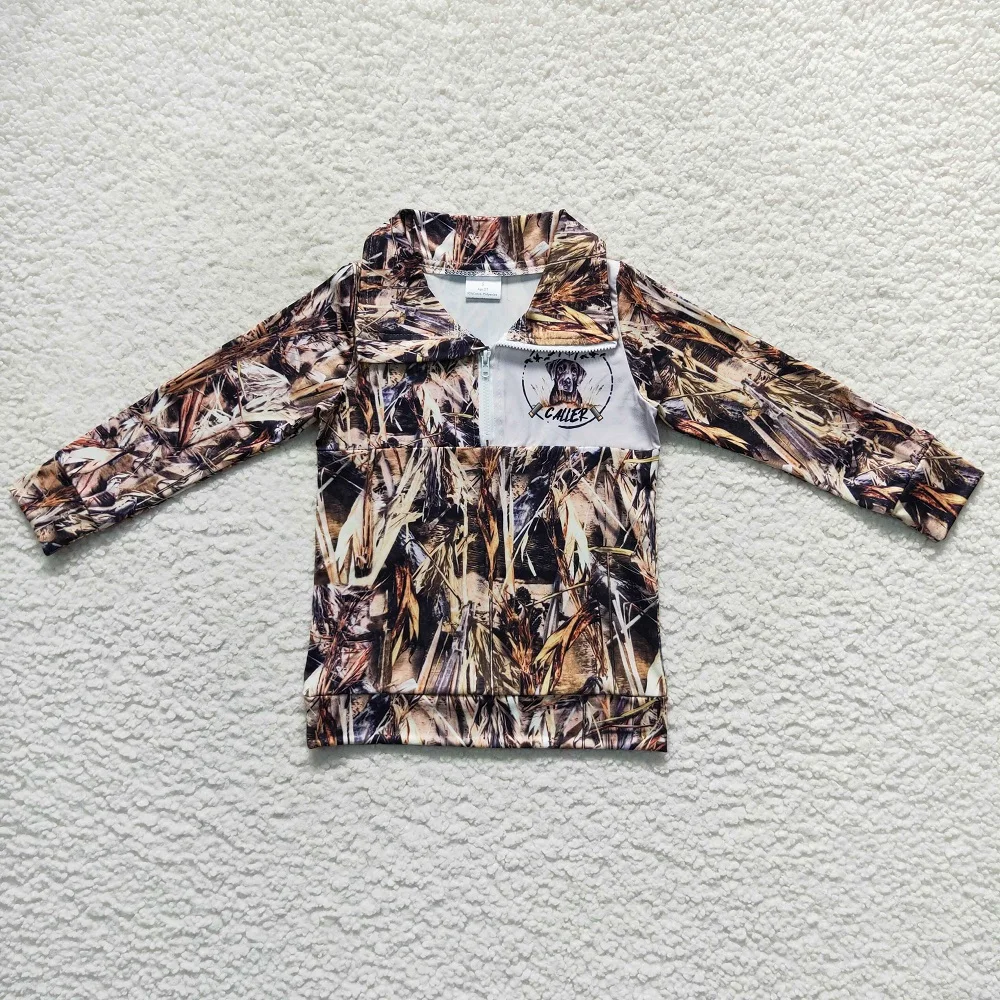 

Wholesale Toddler Camo Pullover Long Sleeves Dog Shirt Baby Boy Hunting Tee Lapel Zipper Children Boutique Tops Clothing