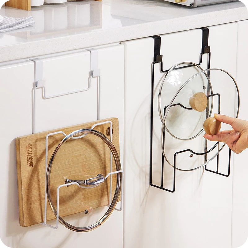 

Hanging Pot Lid Rack for Cupboard Door Cutting Board Storage Shelf Kitchen Organizer Pan Cover Shelf Towel Hanger Storage Holder