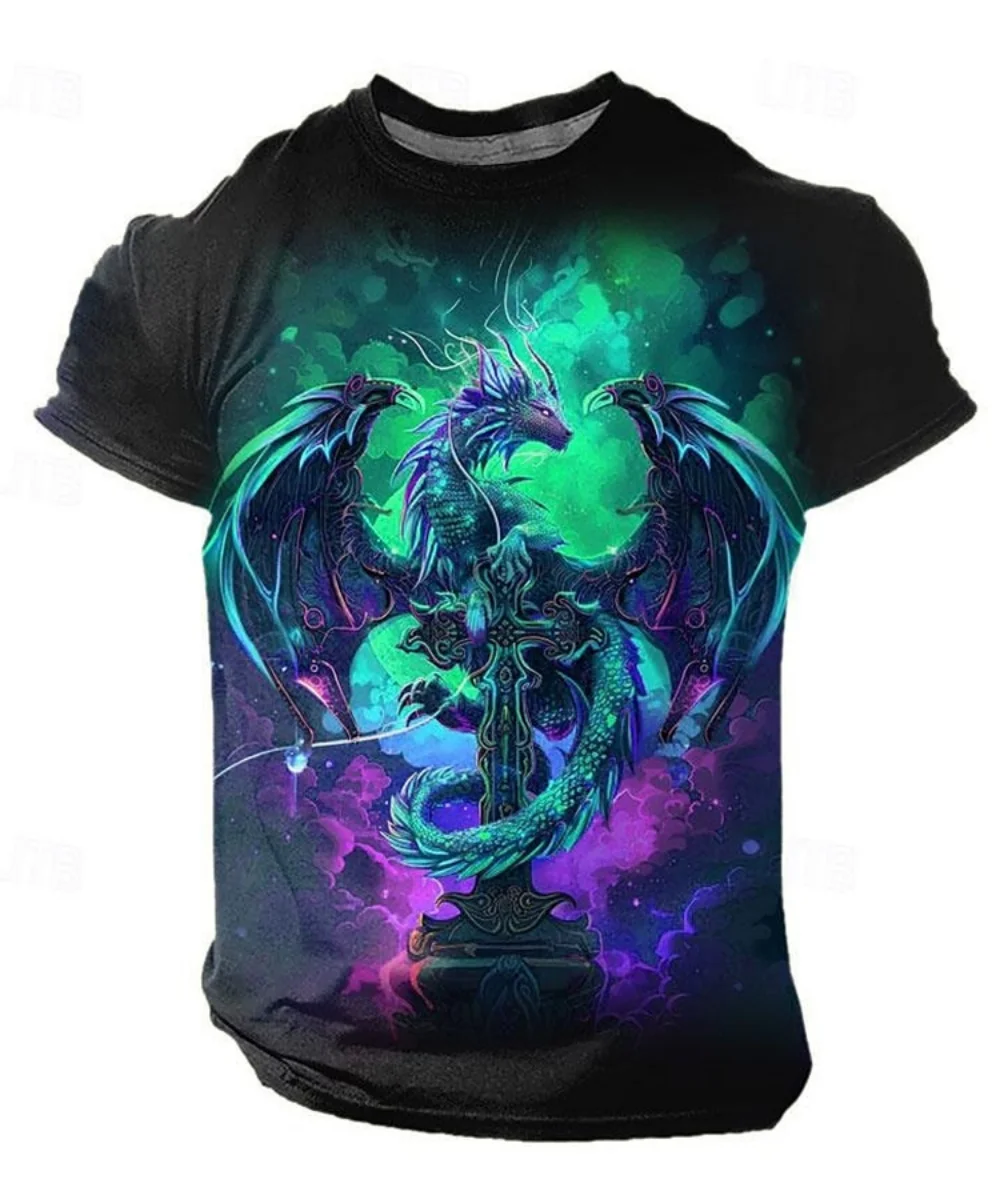 

3D Dragon Print Fashion Men's T-shirtDaily Casual Men's Street T-shirt Outdoor Sports Short Sleeve Urban Men's Summer T-shirt