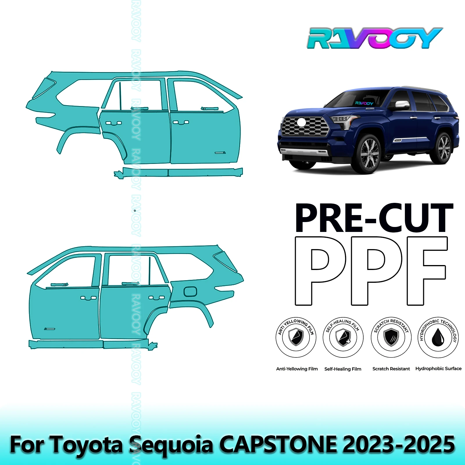 

For Toyota Sequoia CAPSTONE 2023-2025 8.5mil Clear Matte Pre-Cut PPF Door & A/B Pillar Kit TPU Paint Protection Film Set