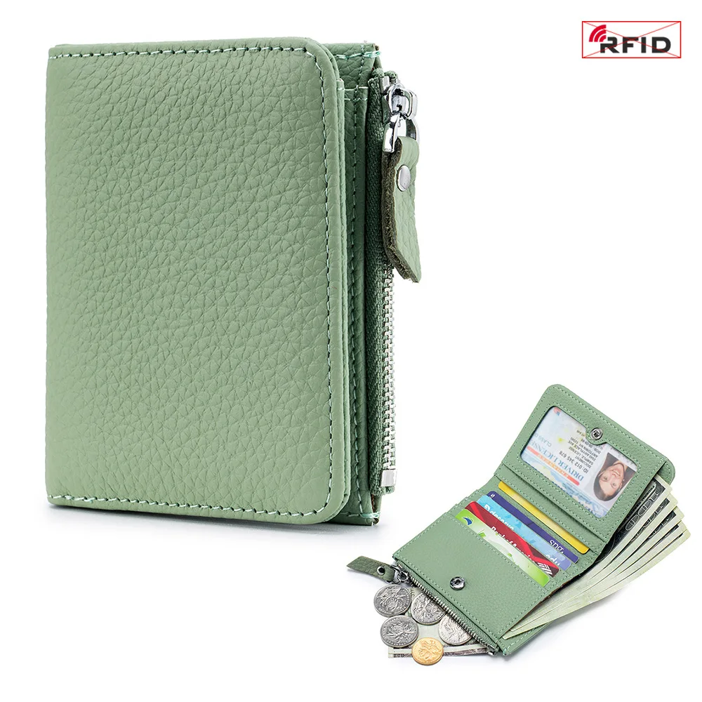 Zipper Coin Purse Compact Unisex Wallet Rfid Card Holder Colorful Leather Short Wallet For Everyday Use Casual Outings Coin