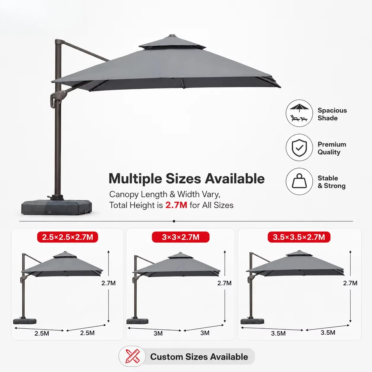 FEAMONT Professional Outdoor Sun Shade Umbrella Double Layer Ventilated Cantilever Patio Umbrella For Cafe And Restaurant