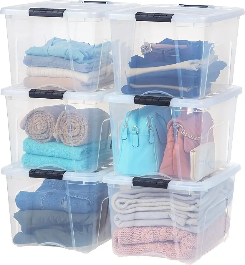 

IRIS USA 40 Qt Stackable Plastic Storage Bins with Lids, 6 Pack - BPA-Free, Made in USA - See-Through Organizing Solution, Latch
