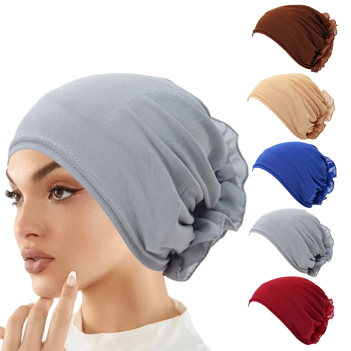 

Мусульманская мода для женщин на Рамадан: мягкие эластичные однотонные хиджабы, тюрбаны, шапки для химиотерапии, головные уборы, повязки на голову