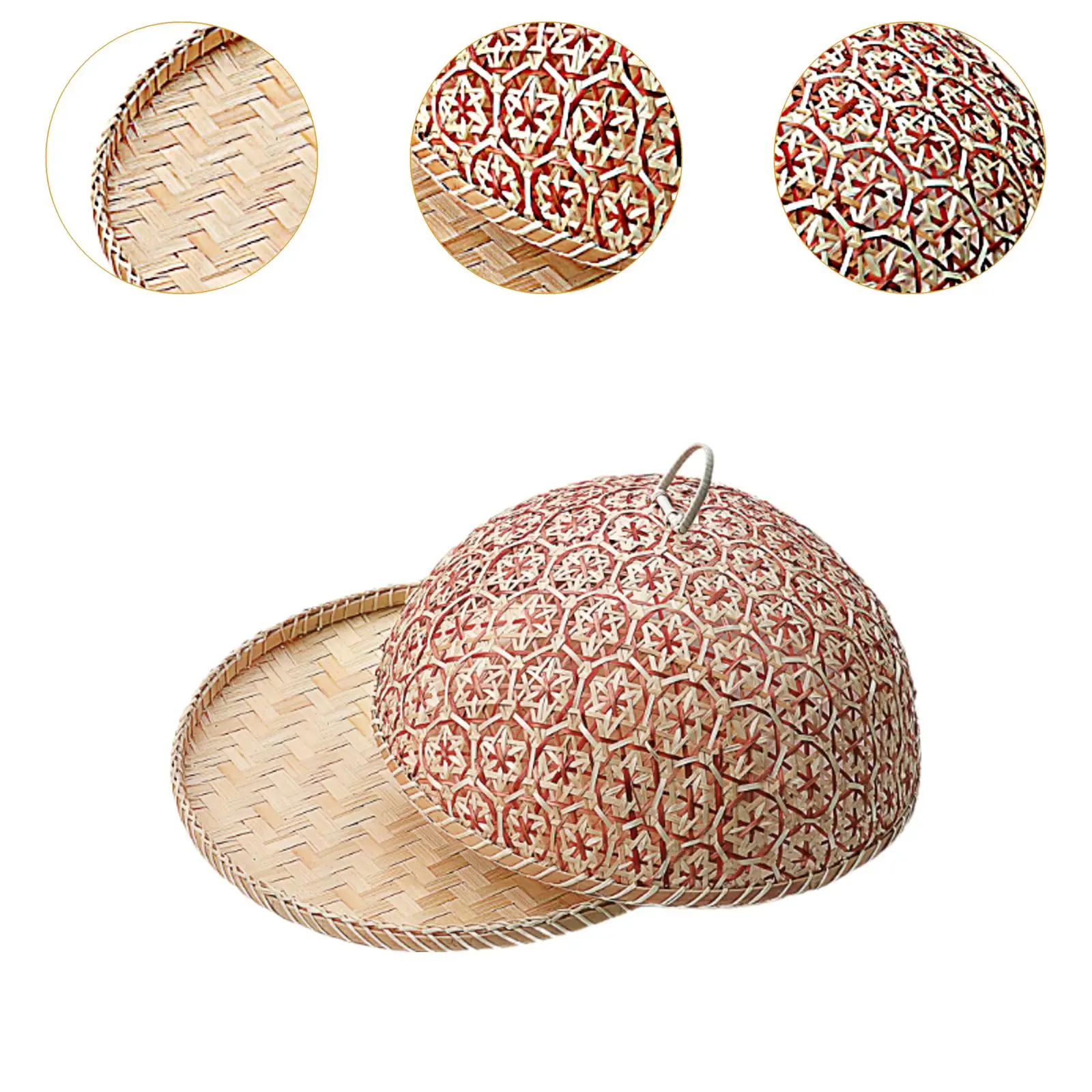 Handmade Bamboo Food Cover with Tray Breathable Tableware Cover Outdoor Picnic Food Protector for Home Kitchen Gadgets