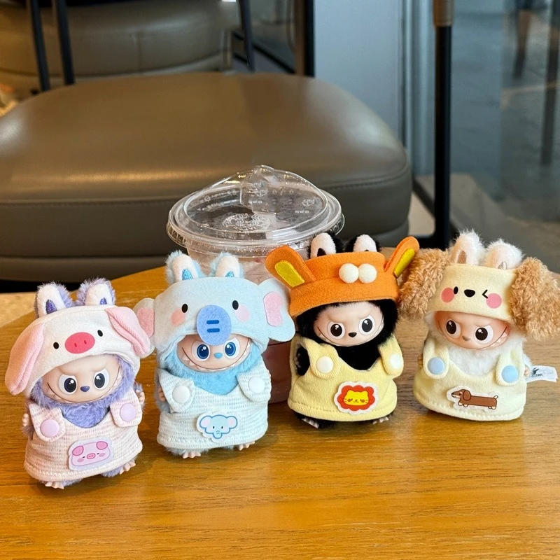 카툰 코끼리 돼지 옷 10cm 라부부 V4 미니 귀여운 강아지 고양이 스타일 드레스 세트 라부부 4.0 인형 액세서리