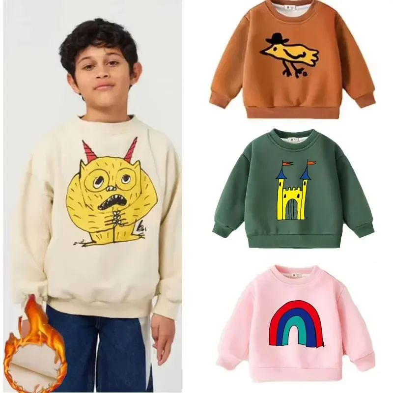 Winter Children Pullovers Fleece Thicken Tops for Kids Velvet Warm Sweatshirts for Boys Cartoon Girls Sweater Baby Tops Clothes