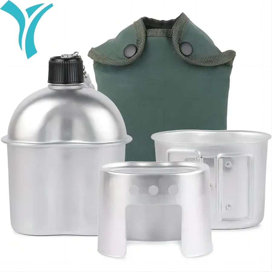 Aluminum Water Canteen Cup Stove Pouch Set Portable Military Canteen for Outdoor Camping Survival Experience Hiking Backpacking