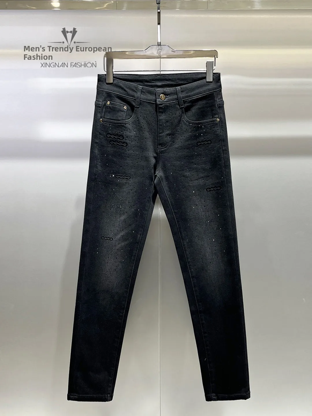 

Men's Fce Lined Thiened Slim Fit Jeans Winter Heavy Work Korean Sle Faionable Diamond Embellied Casual Pants