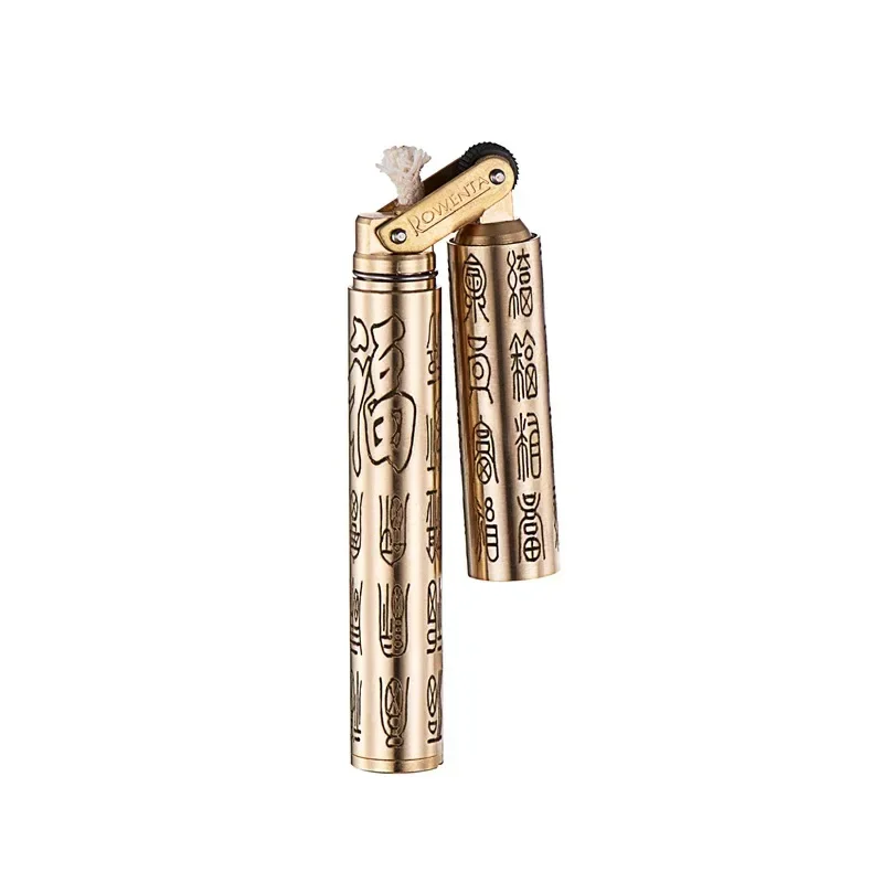 Retro Brass Flint Kerosene Lighter Nunchaku Free Fire Grinding Wheel Gasoline Lighter Metal Cigarette Lighter Gadget for Men