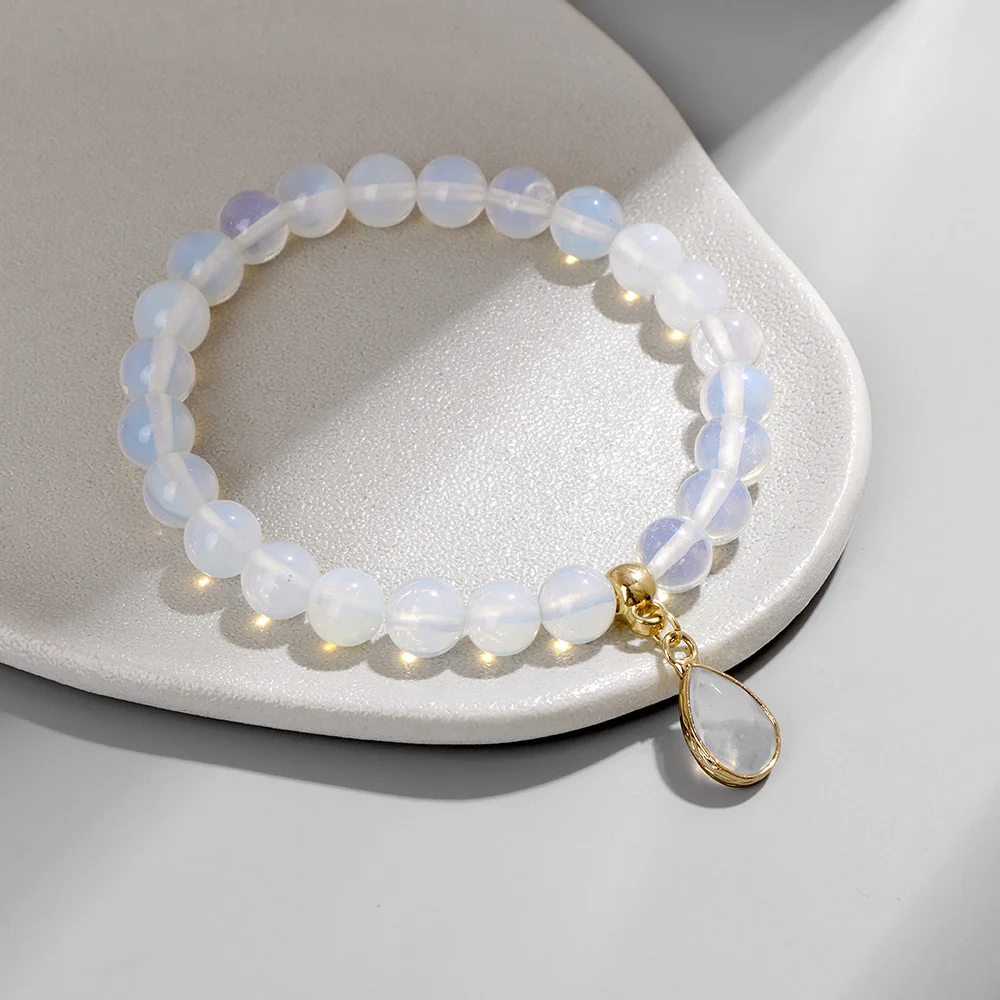 High Quality Natural Sun Stone Bracelet 8mm Healing Quartz Crystal Beads Water Drop Pendant Bracelets for Women Men Jewelry Gift