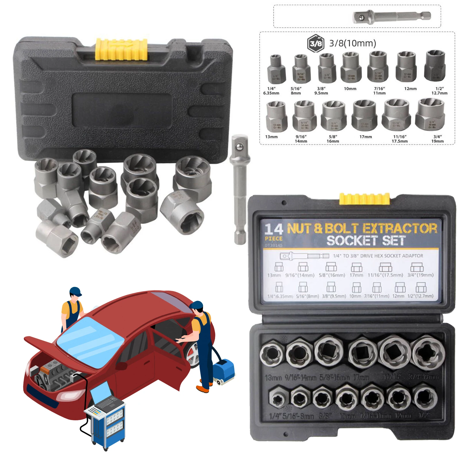 

Набор для извлечения болтов, 14 шт., набор для извлечения болтов, инструмент для удаления поврежденных болтов для поврежденных замороженных шпилек, ржавых болтов с закругленными болтами