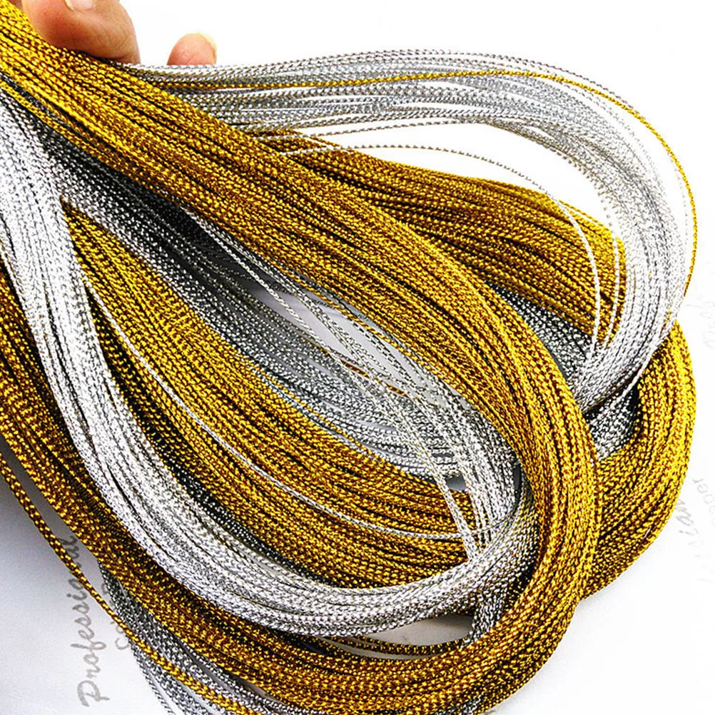 2 Roll Multiuse Elastic Rope Strong Metallic Wrap Cord for Present Wrapping Dressing Decorating DIY Projects Golden