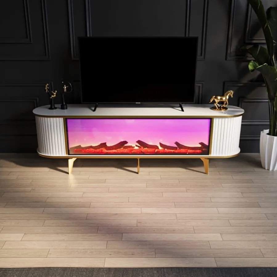 *Wooden Electronic Fireplace Coffee Table Modern Luxury Living Room Furniture with Bluetooth Connection Panel Design