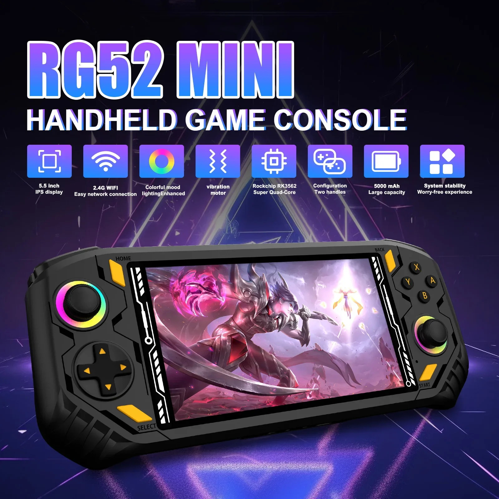 AISLPC RG52 MINI Handheld Game Console 5.5" IPS Screen 2.4 WIFI 22000+Games RK3562 Chip Dual System Portable Pocket Video Player — product photo 1 of 1