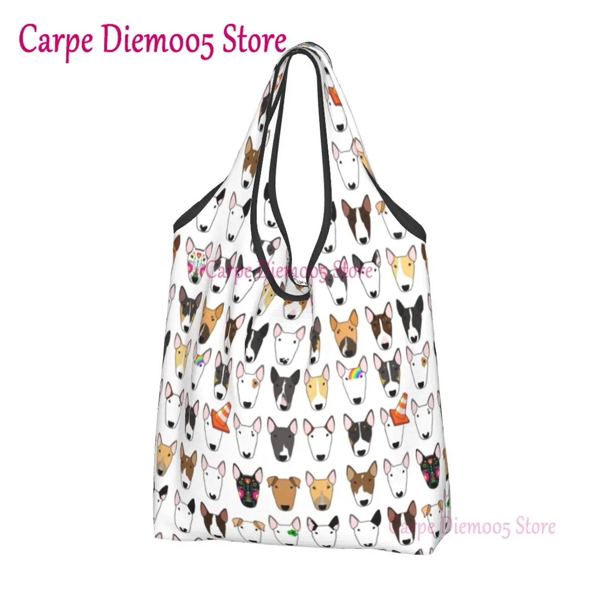 

Fashion Print Multi Bull Repeat Tote Shopping Bags Portable Shopper Shoulder Dog Lover Bull Terrier Handbag