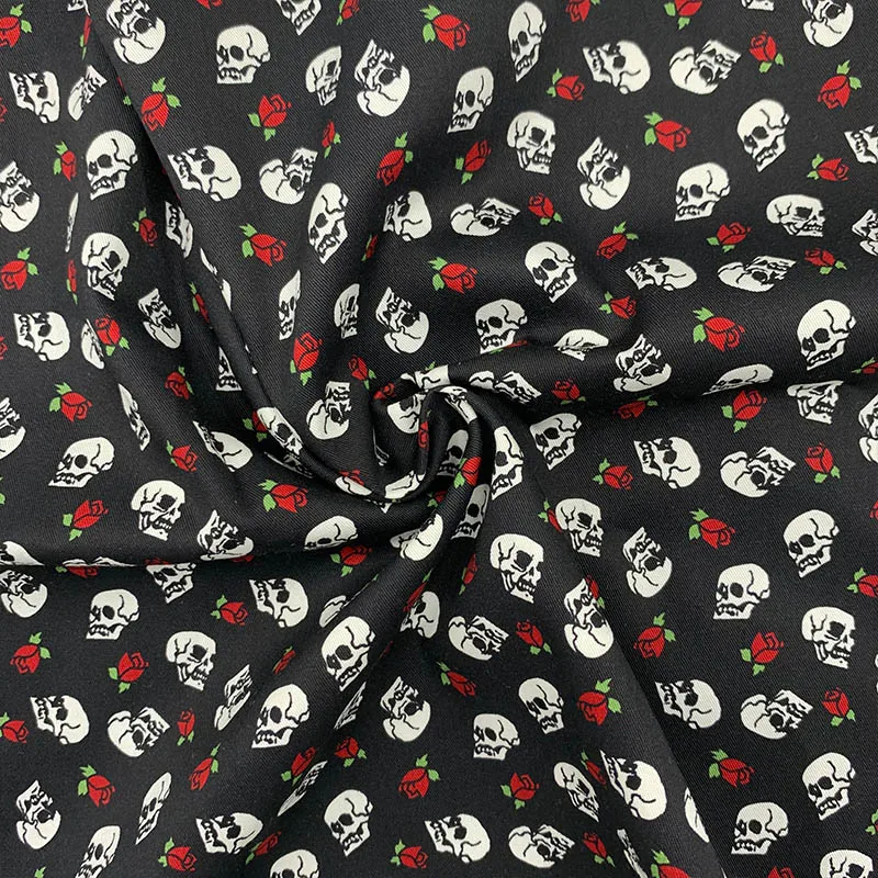 Good,Small Rose Skull Fabric,Cotton Fabrics, Cool,Head Skull Cloth,Sewing Material,Diy Home Patchwork,Shirt,Halloween Clothing