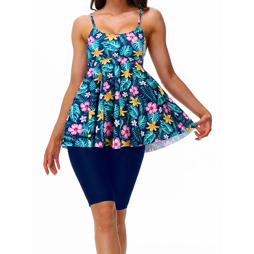 Fashionista Tankini مجموعة نابضة بالحياة الأزهار طباعة كامي أعلى السراويل ملابس السباحة قطعتين ملابس السباحة مريحة الاغراء ملابس للنساء