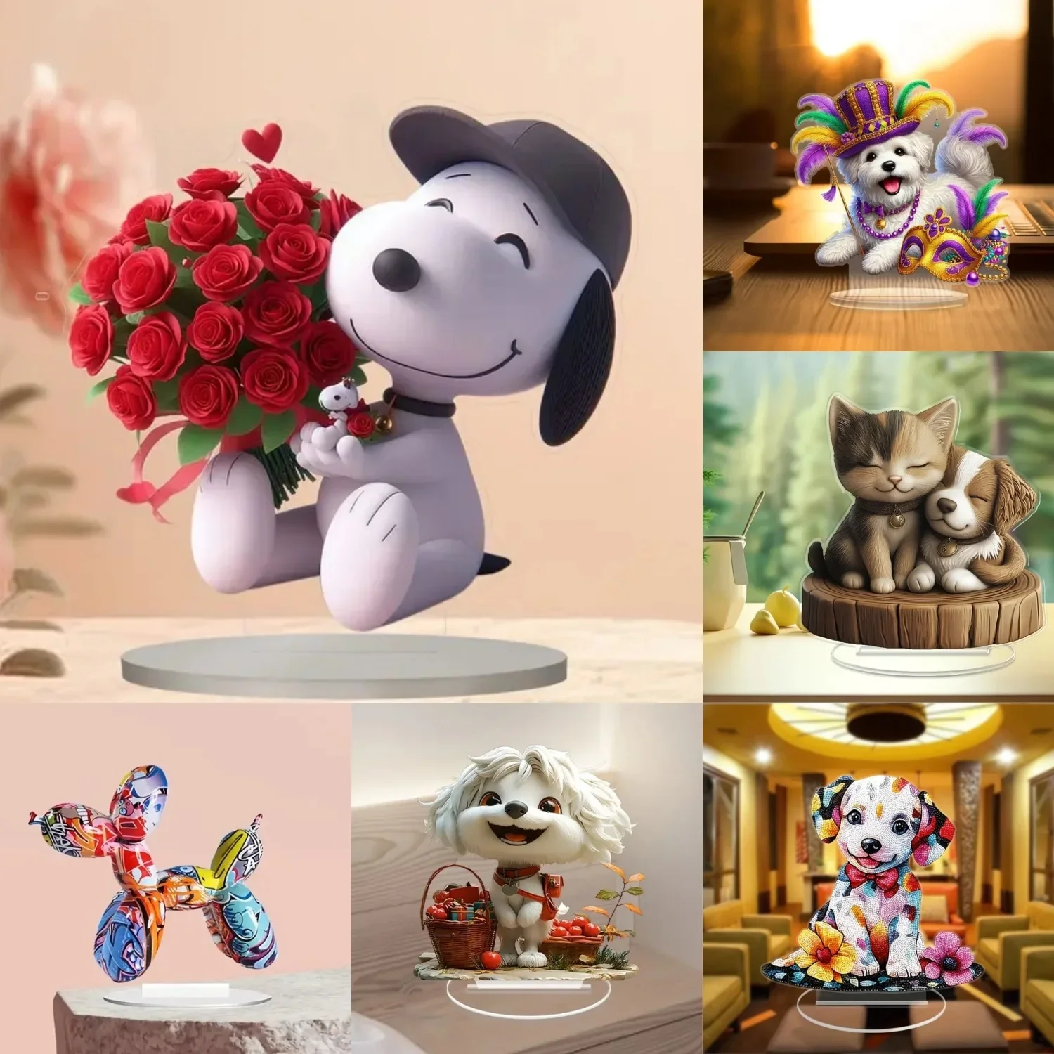 تمثال كلب جرو كرتوني، تمثال أكريليك مسطح 2D، المنزل، المكتب، الاستوديو، المقهى، الغرفة، علبة العرض، زخرفة الطاولة، هدية ديكور سطح المكتب