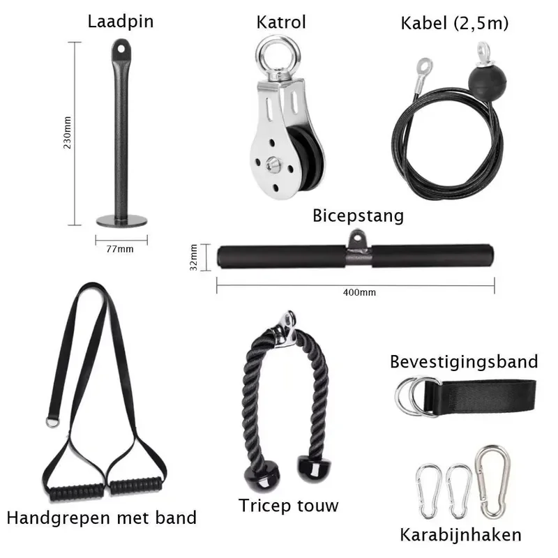 DIY Cable Pulley System, Cable Machine Attachment for Pin‑Loaded Gym for Tricep & Bicep Arm Strength Training