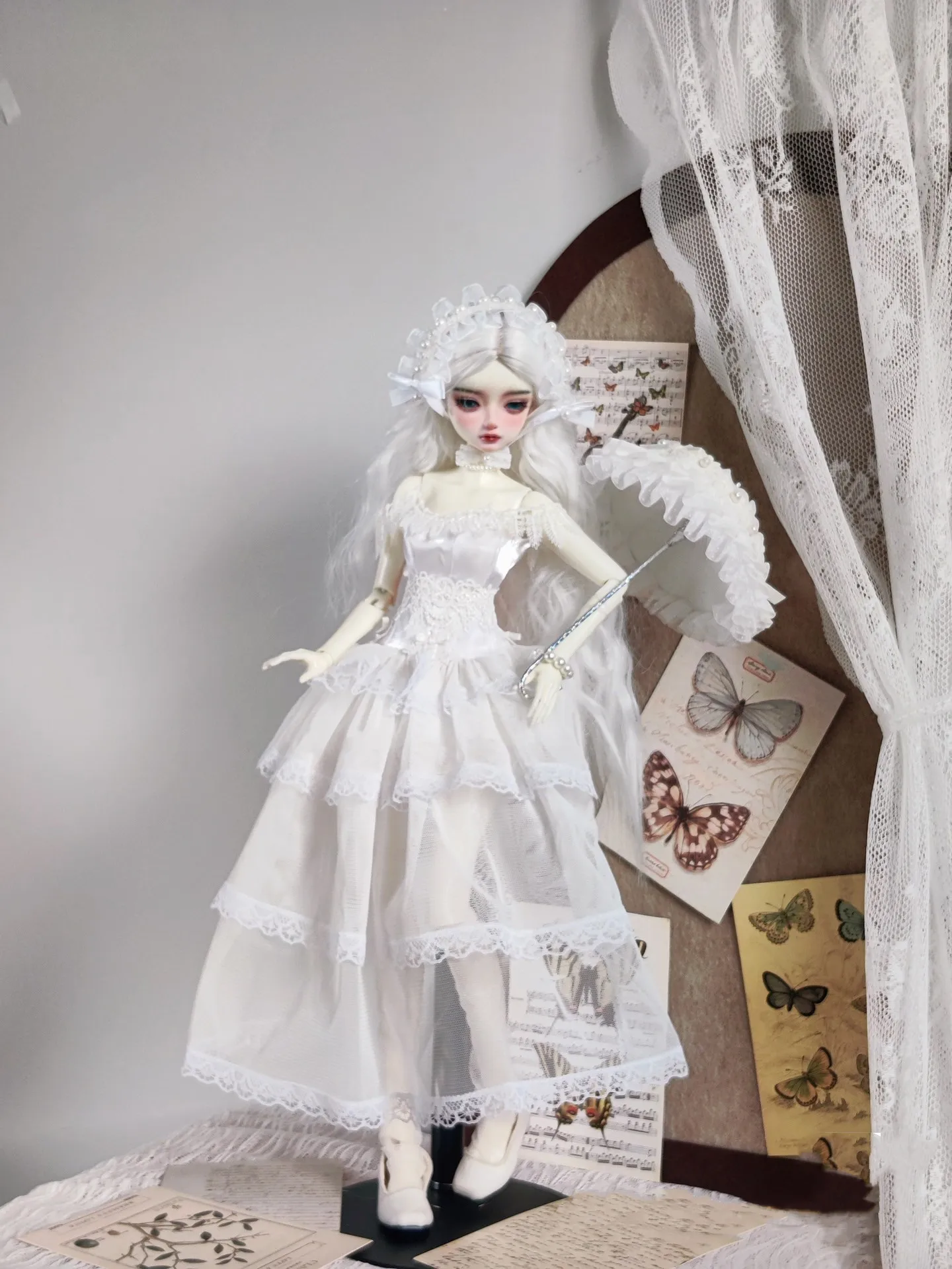 

White Flower Wedding Dress Doll Accessories 1/4 BJD Doll Skirt