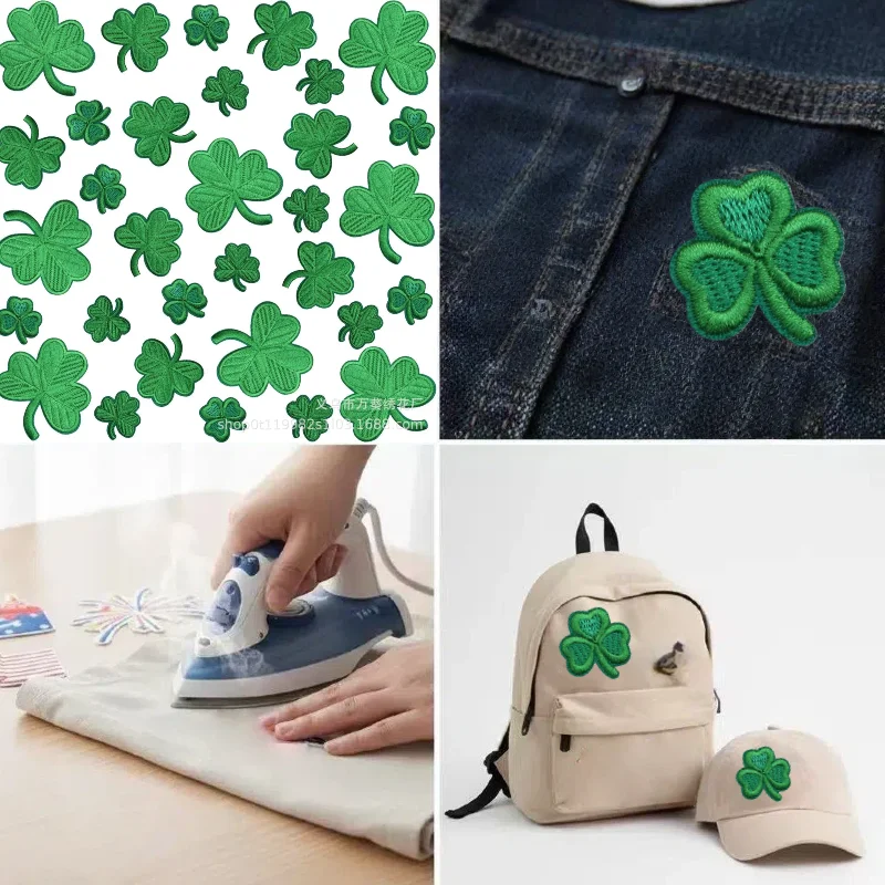 Holiday Atmosphere Small Leaf Patch Sticker Bag Decoration Embroidery Clover Embroidery Cloth Sticker St. Patrick's Chapter Boy