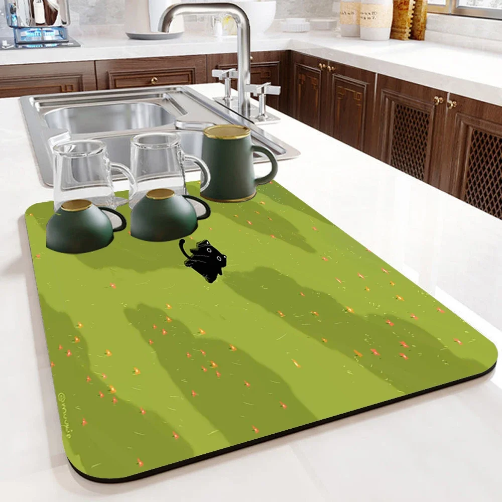 Tableware Drying Mat Soft Drain Pad Non-slip Super Absorbent Wear-resistant Coffee Machine Mat Kitchen Table Courtyard Decor