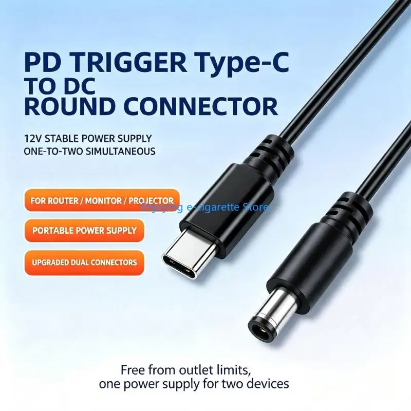 One-to-Two USB Type C Power Cable for Compatible 12 V Devices, Twin Round-Tip Outputs with Separate 35.4 in Cords and Black PVC