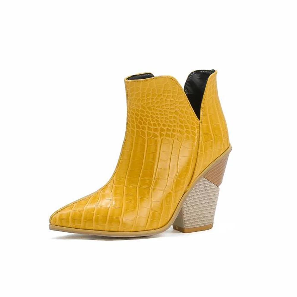 Winter Ankle Boots Women Black Blue Dress Party Lady Pointed Toe Wedge Heels Western Cowgirl Short Platform Boots Big Size H-9