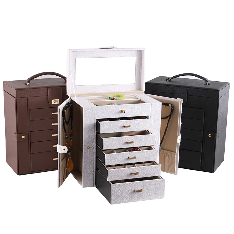 

Large Capacity Multifunctional High-end Wedding Double Open Jewelry Box Pull-out Necklace Ring Cosmetic Storage Display AL423