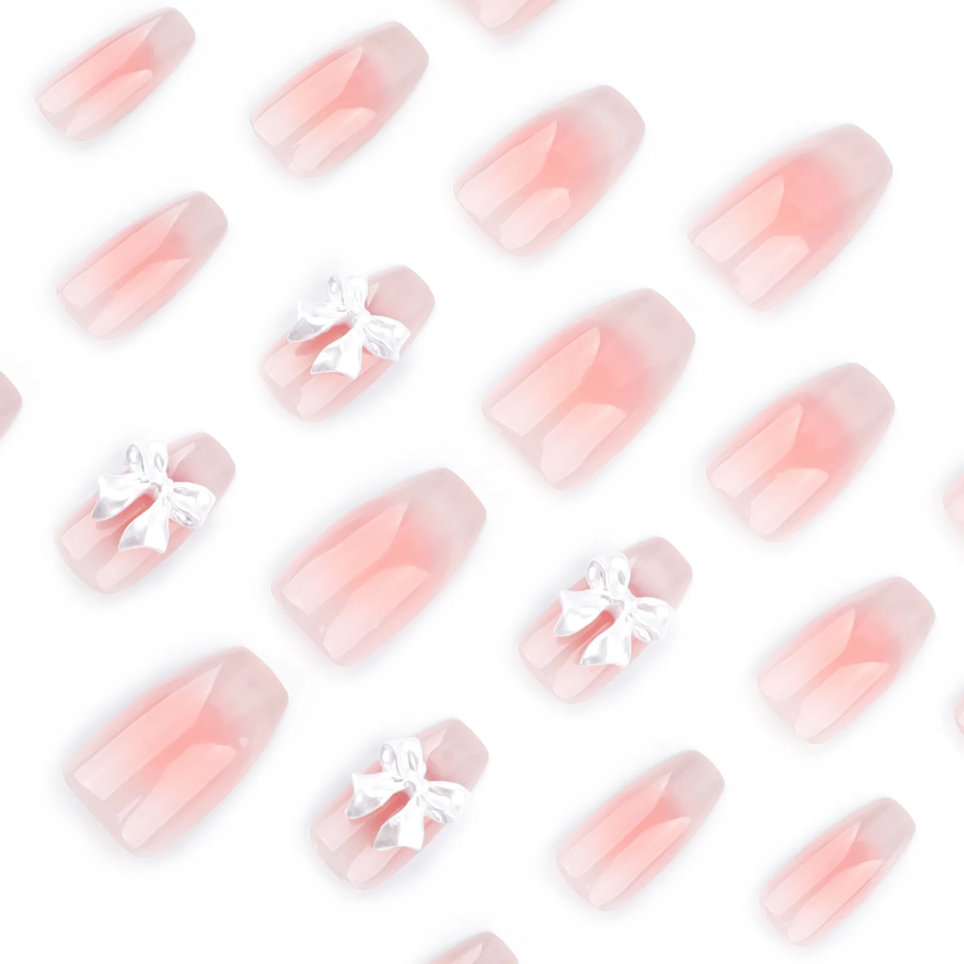 3D Bowknot French Cat Eye Nail Art Fashion Almond Shape False Nails Detachable Finished Fake Nails Press on Nails with Glue - Image 2