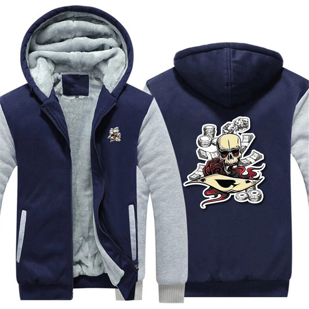 2025 خريف شتاء جديد الرجال الجمجمة بوكر رقاقة نمط طباعة بلوزات الدافئة رشاقته الصوف هوديس الهيب هوب معطف مريح