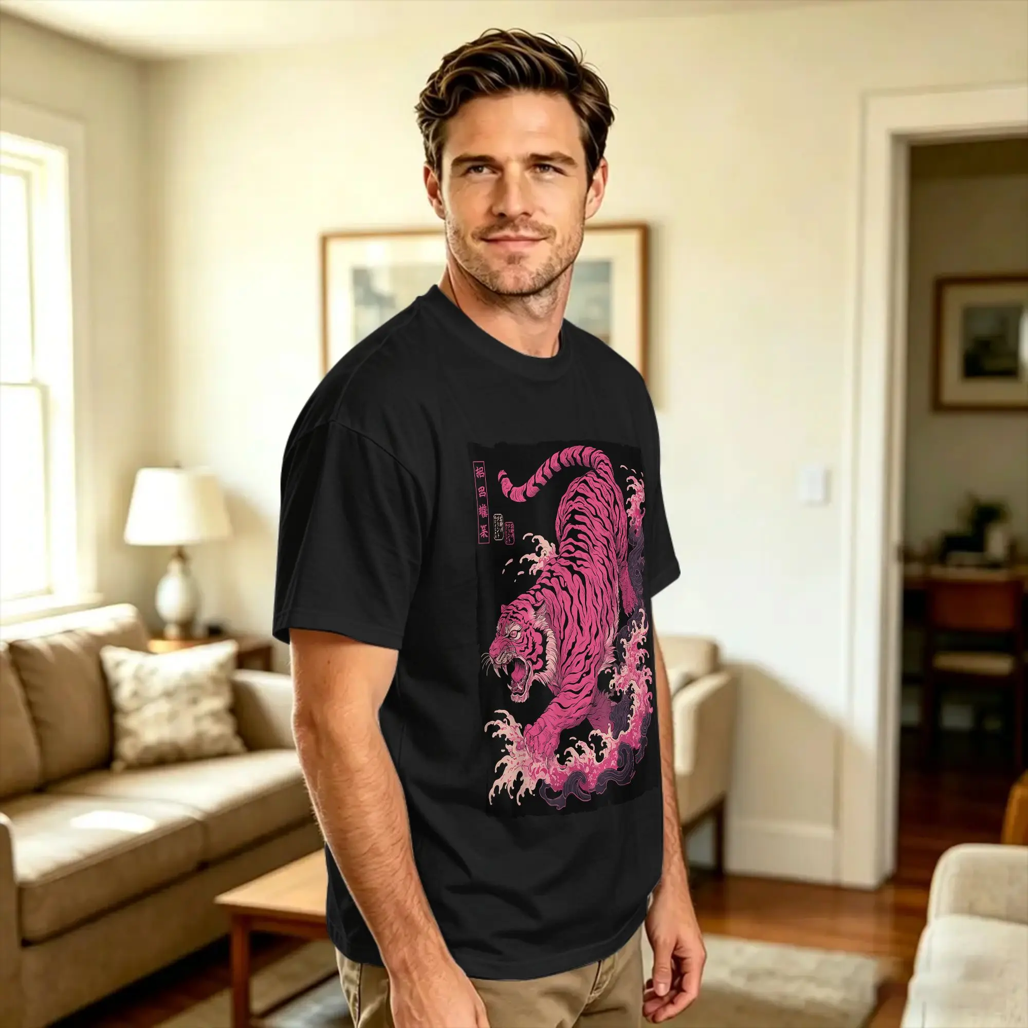 Harajuku T-Shirt Japanese Tiger Tattoo Art Vintage Fierce Ukiyo e Cotton T Shirts  Trending Tshirt for Men Short Sleeve Clothes