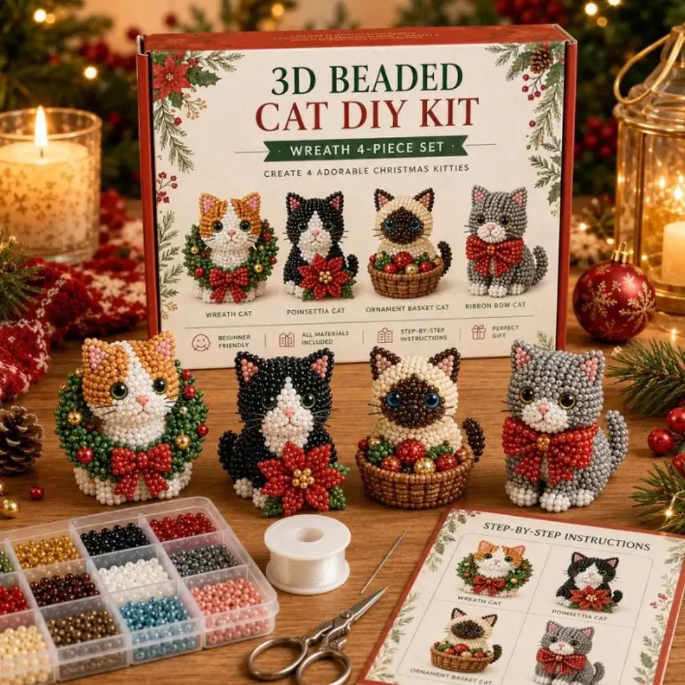 Tiny Beads 3D Beaded Animal Kit Animal Shape Creative Craft Bead Weaving Kit Cute Design 3D Beaded Ornament Set