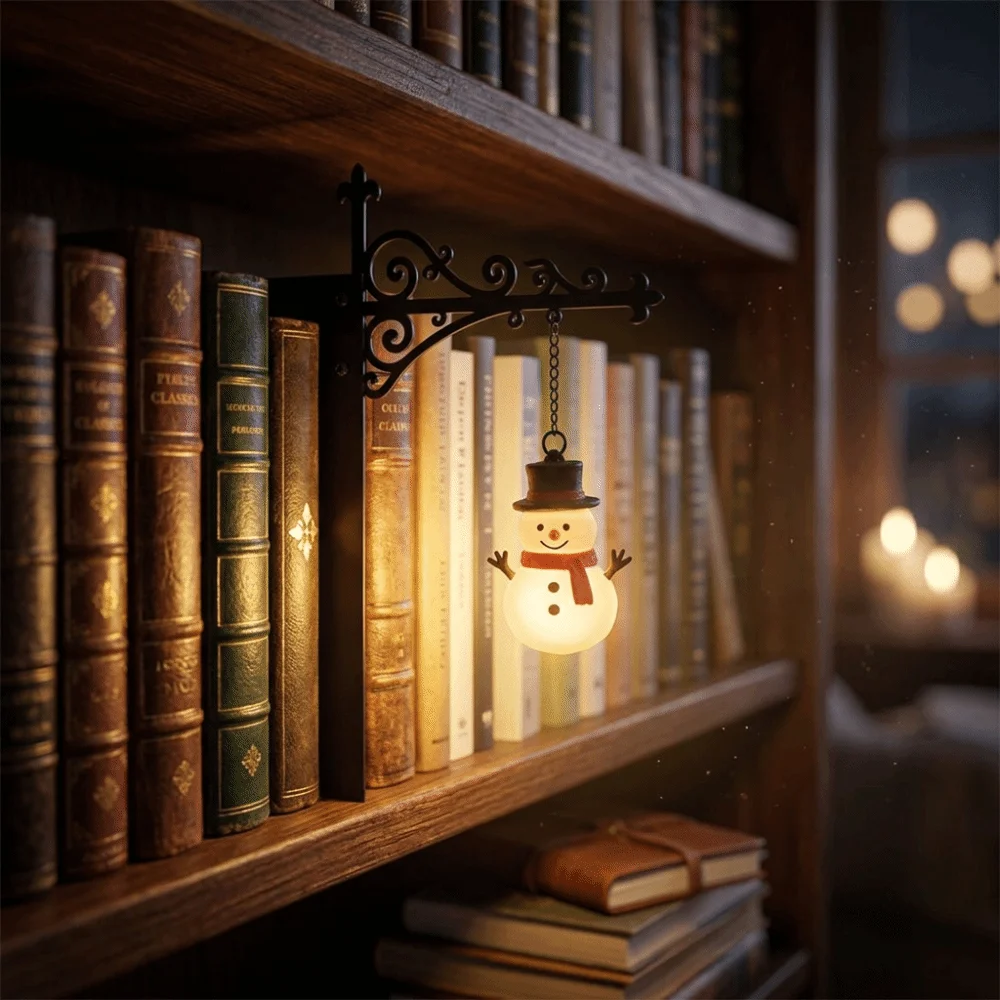 Retro Bookshelf Lantern Light Iron Art Cartoon Santa Claus Christmas Bookmark Light Cute Book Classification Label