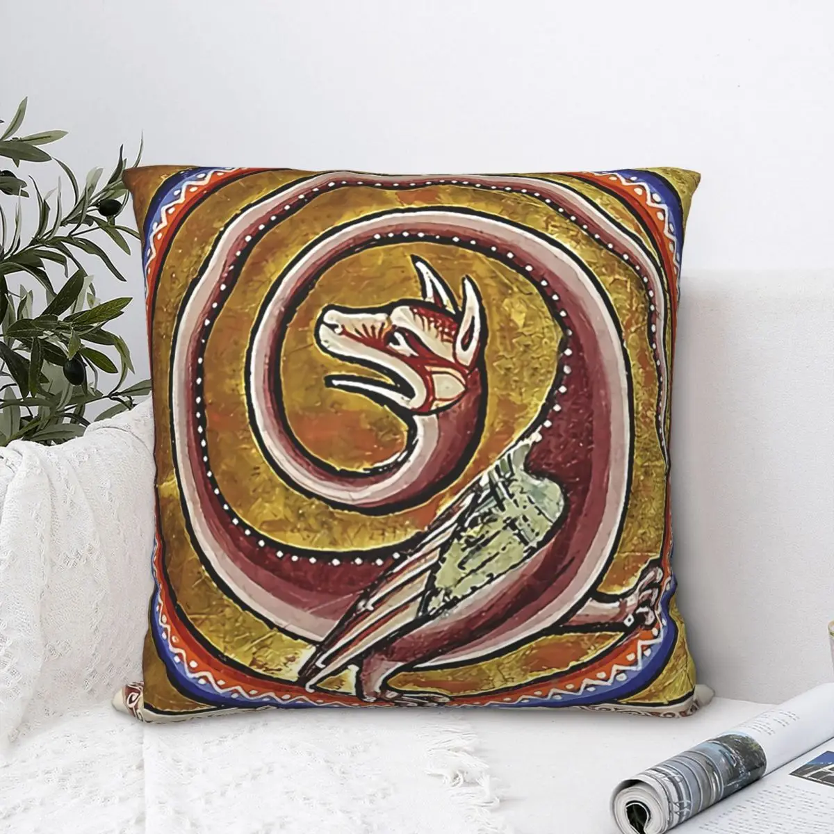 Medieval Bestiary Snake Dragon Circles Throw Pillow Case Art Short Plus Cushion Covers For Home Sofa Chair Decorative Backpack