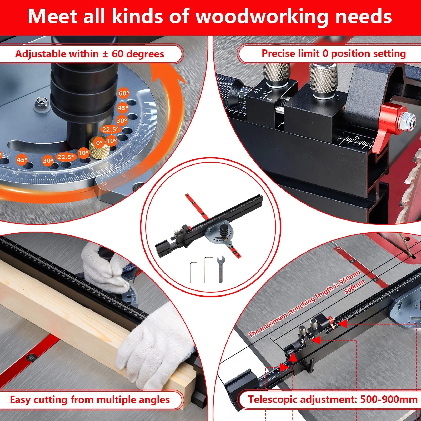 

Miter Gauge Standard Slot 3/4 X 3/8 Inches Table Saw Miter Gauge Adjustable Angle Ruler for Woodworking