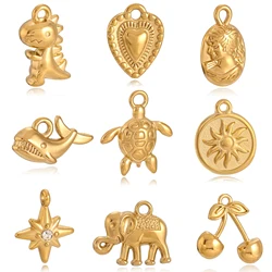 3Pcs Lovely Dinosaur/Whale/Marine Turtle/Heart Charms Stainless Steel Animals Pendants for Necklace Bracelet DIY Jewelry Making