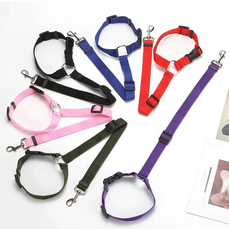 Solid Color Pet Car Seat Belt Nylon Lead Leash Backseat Safety Belt Adjustable Dogs Harness Collar Pet Accessories