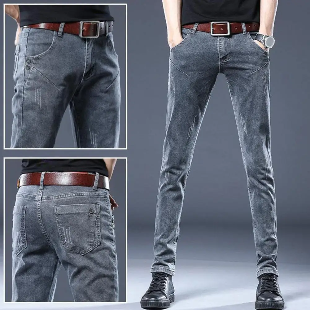 

Men High Elastic Pants Reinforced Pocket Pants Stylish Men's Slim Fit Stretchy Pants with Pockets for Casual Daily Wear Commute