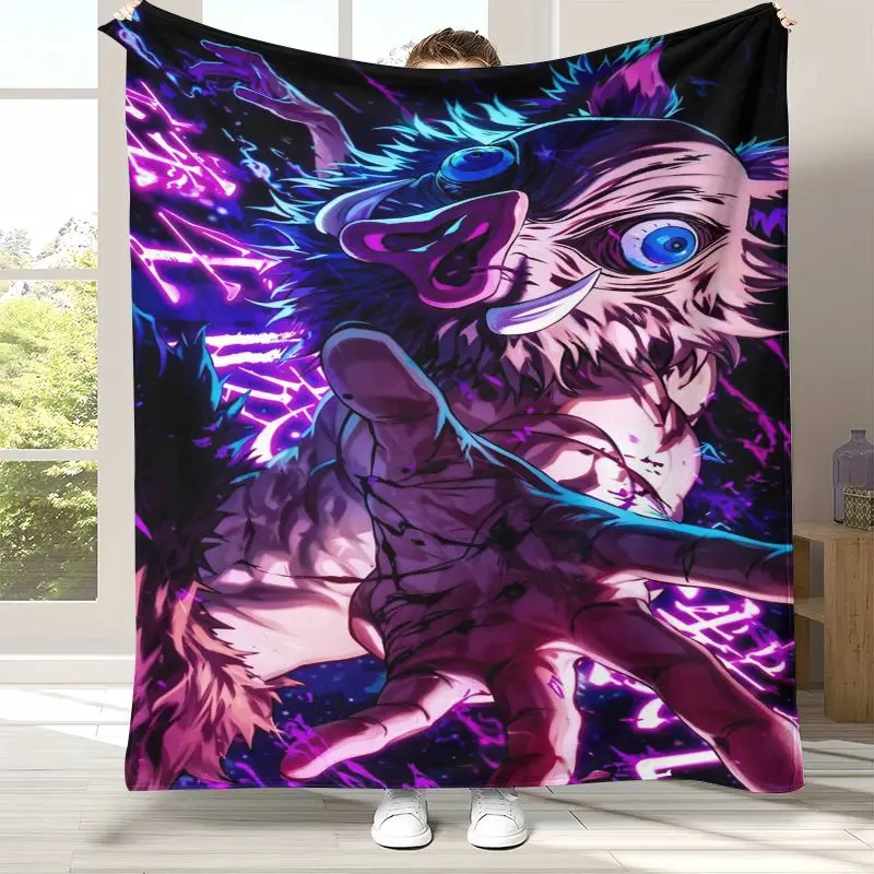 3D Demon Slayer Kimetsu no Yaiba Tanjiro Nezuko Anime Soft Flannel Throw Blanket,Cozy Blanket for Bed,Sofa,Living Room,Picnic