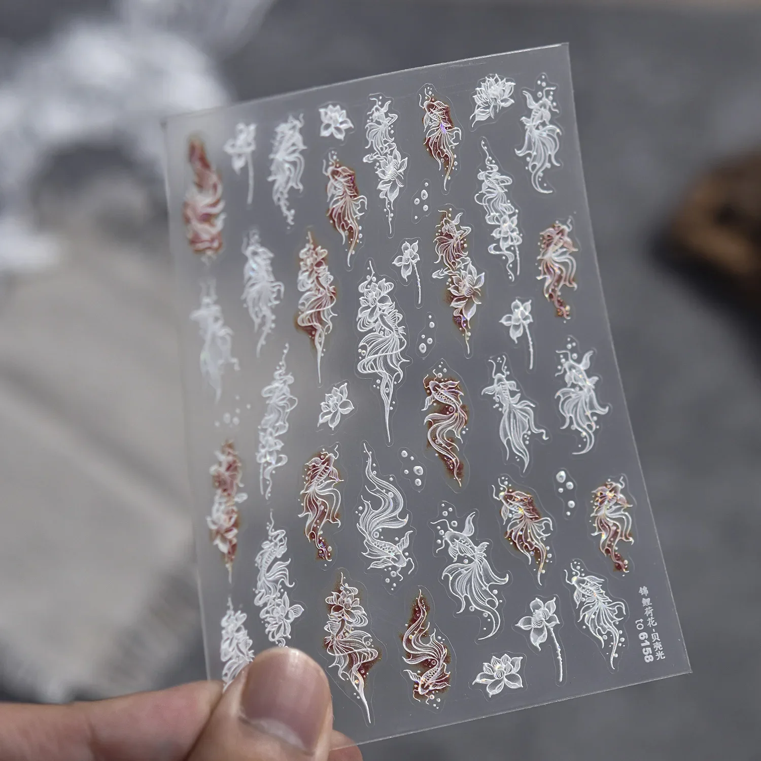 Lucky Koi Fish Goldfish Red Gold Carp Shell Light Nail Stickers Delicate Flower Adhesive Nail Charms Art Stickers Manicure Decal
